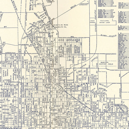 Vintage Map of Long Beach Business Section, California, 1938