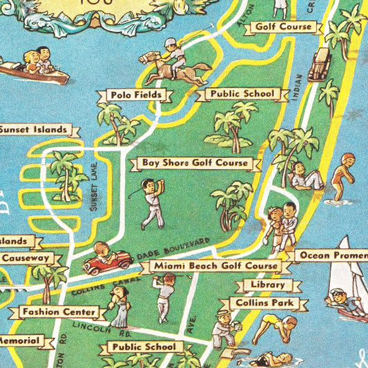 Vintage Map of Miami Beach, Florida, 1936