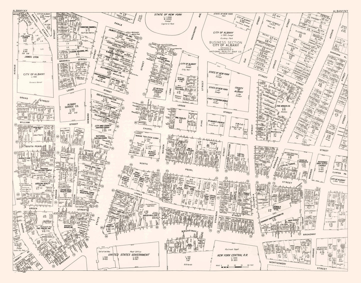 Vintage Map of Albany, NY Business Section, 1947