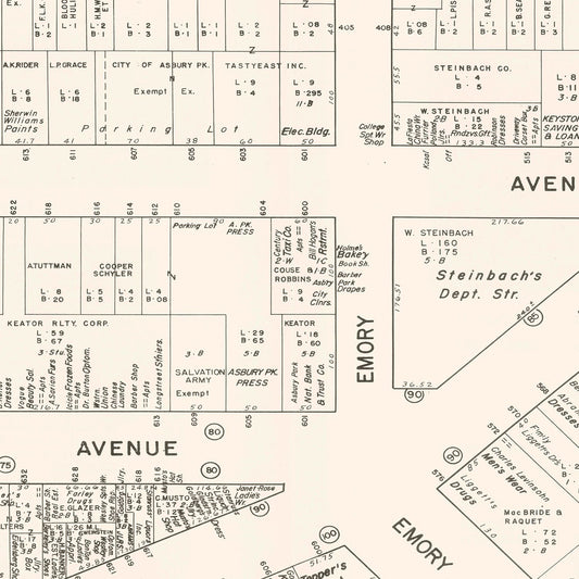 Vintage Map of Asbury Park, NJ Business District, 1947