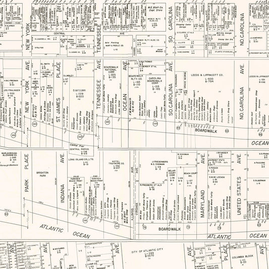 Vintage Map of Atlantic City, NJ Business Section, 1947