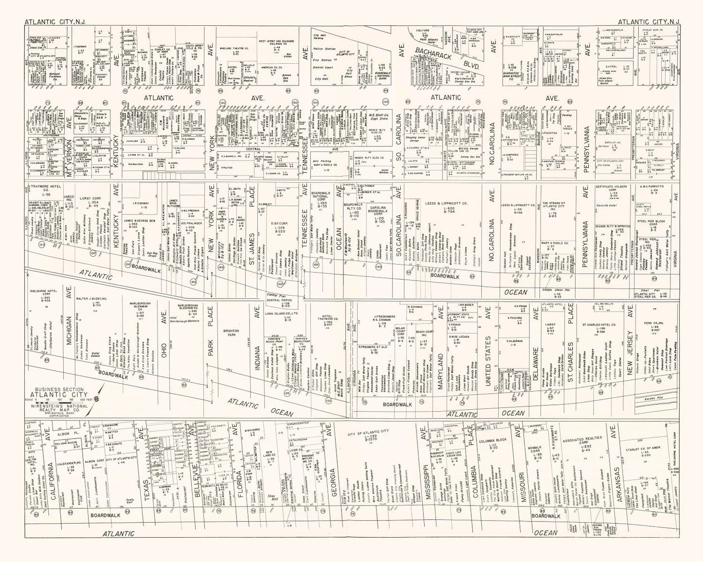 Vintage Map of Atlantic City, NJ Business Section, 1947