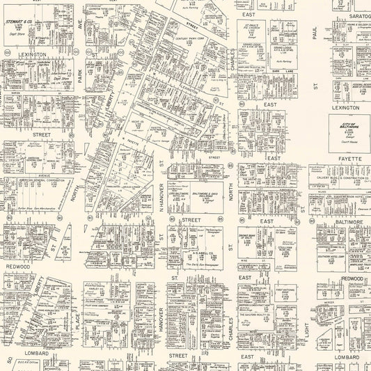 Vintage Map of Baltimore, MD Business Section, 1947