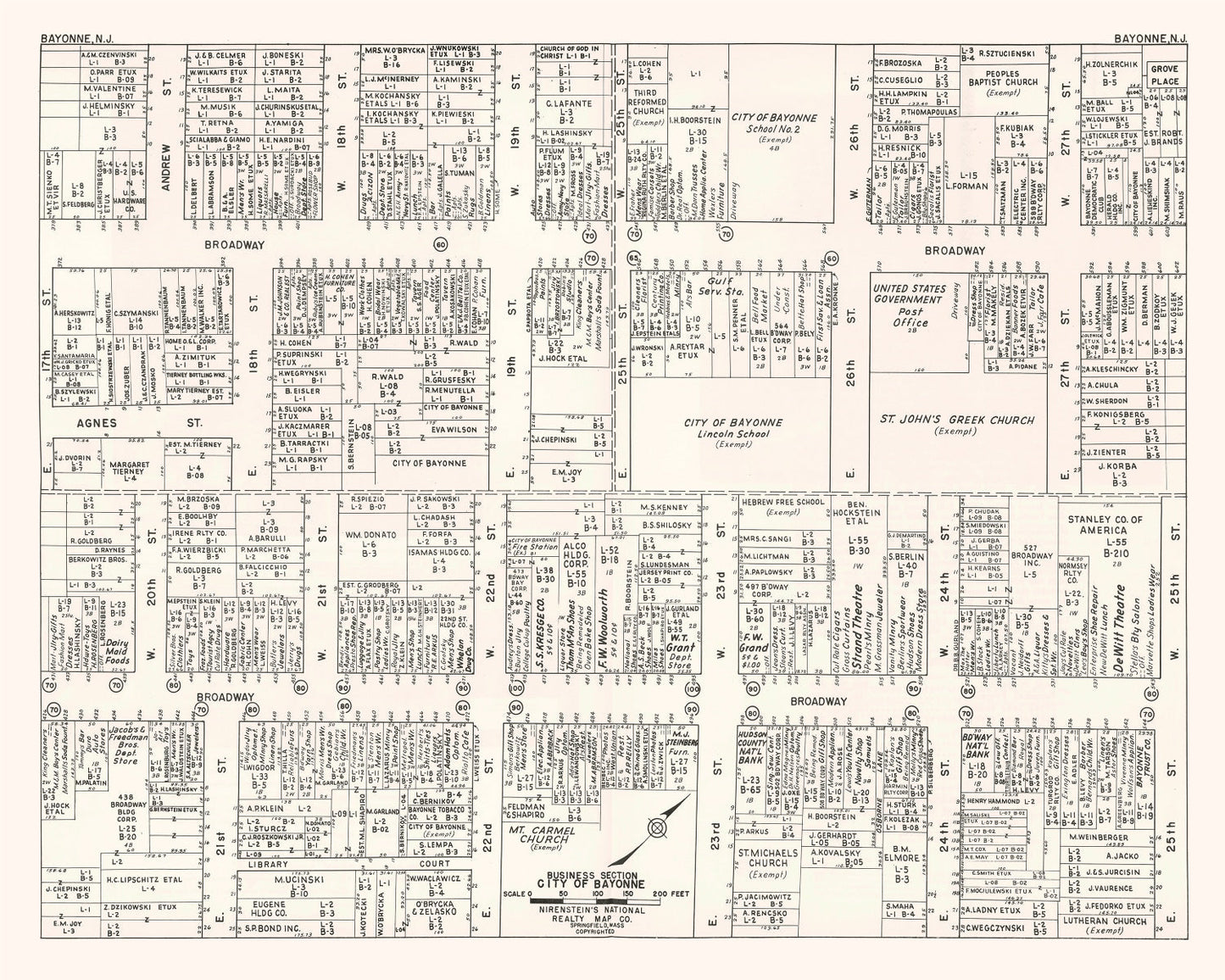 Vintage Map of Bayonne, NJ Business Section, 1947