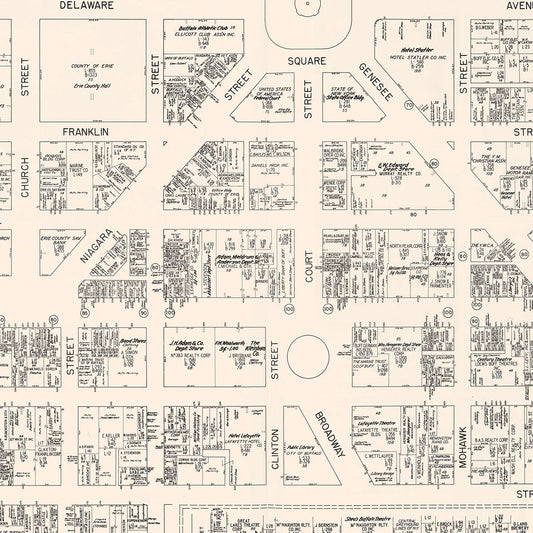 Vintage Map of Buffalo, NY Business Section, 1947