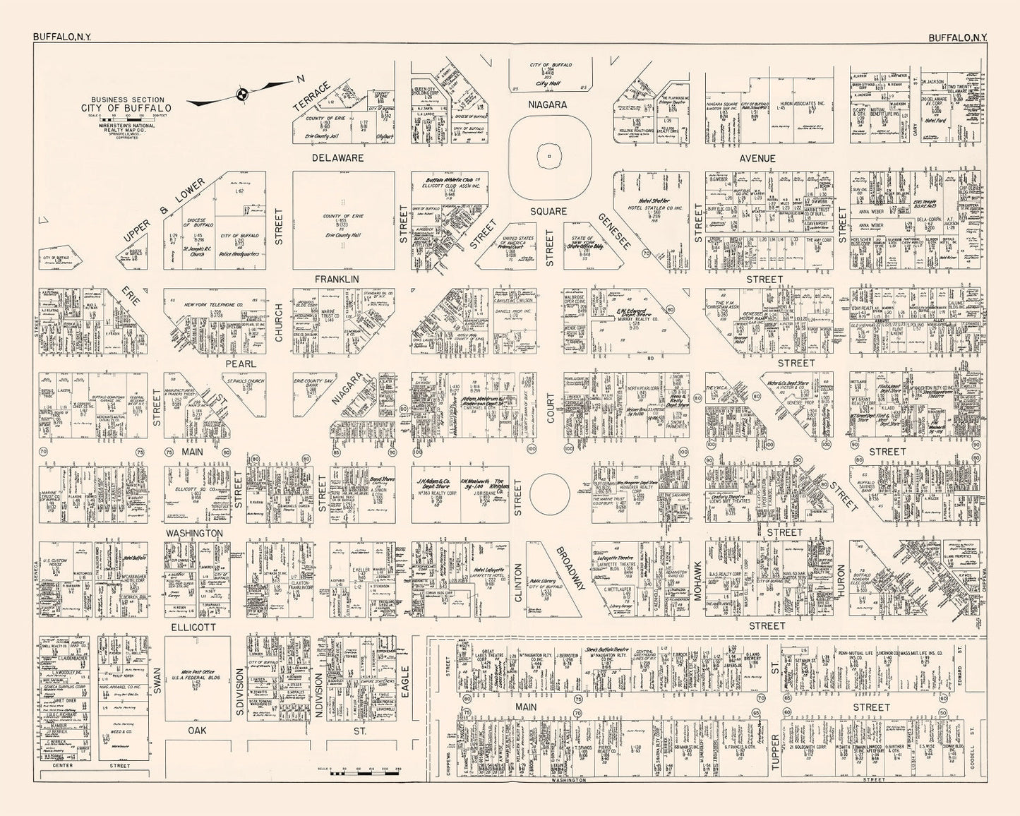 Vintage Map of Buffalo, NY Business Section, 1947