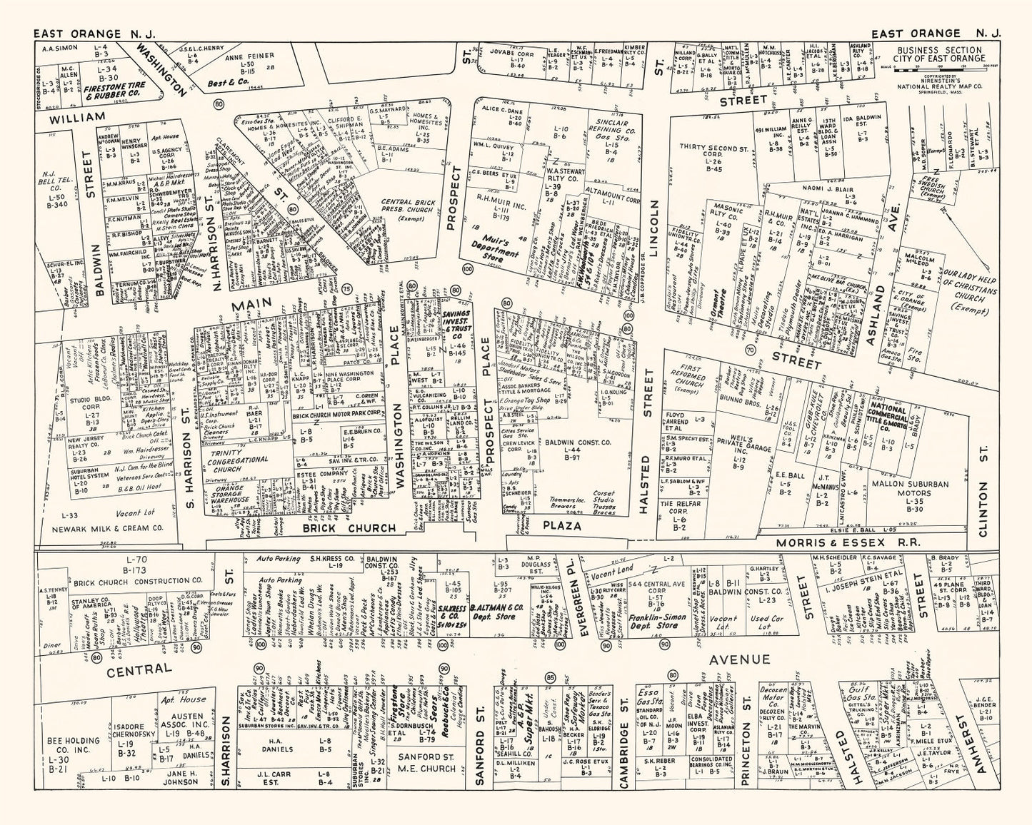 Vintage Map of East Orange, New Jersey Business Section, 1947
