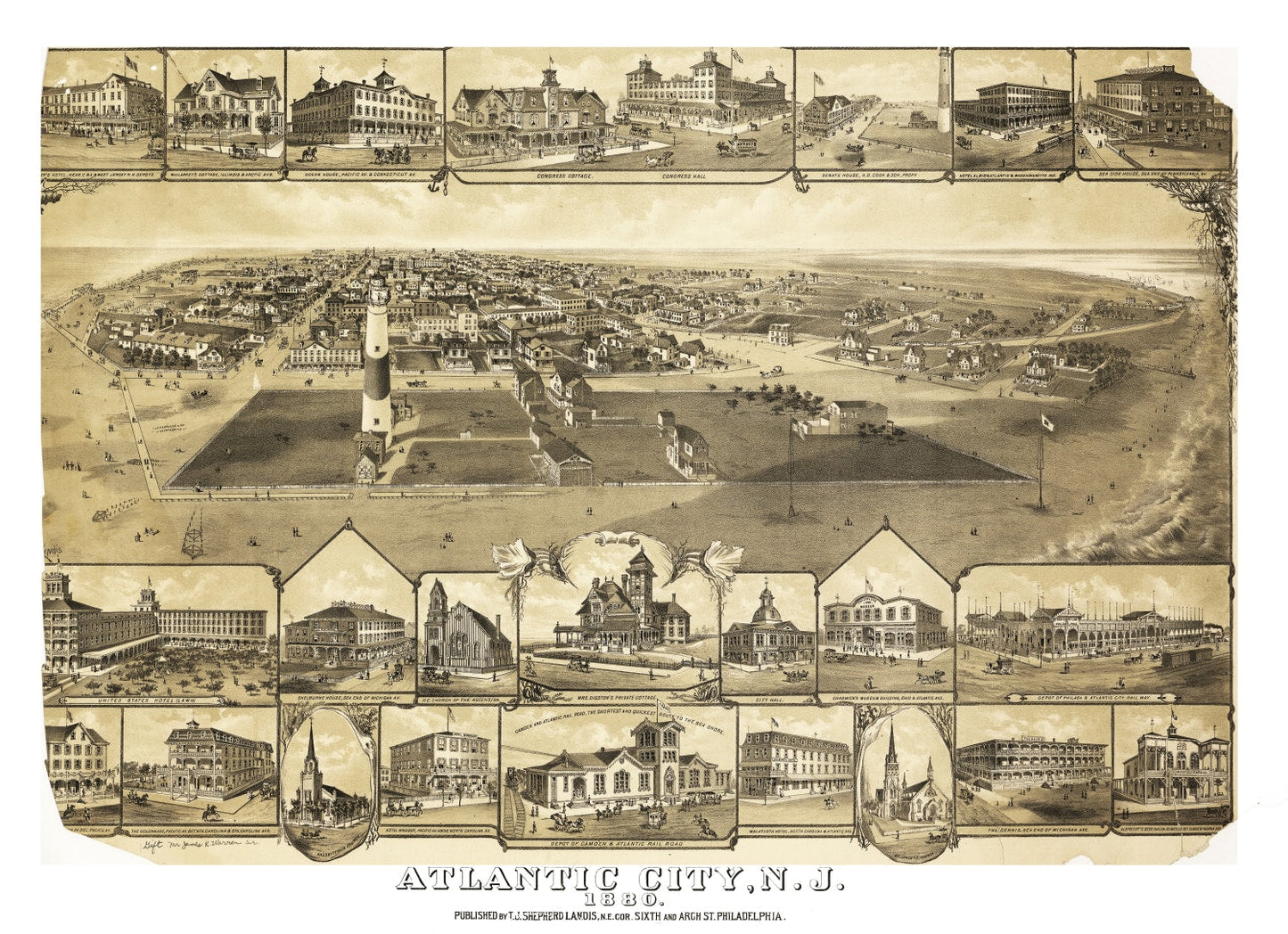 Vintage Map of Atlantic City, New Jersey, 1880