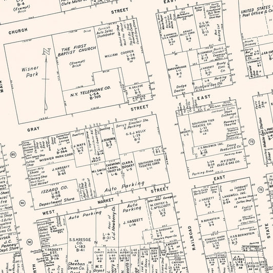 Vintage Map of Elmira, New York Business Section 1947