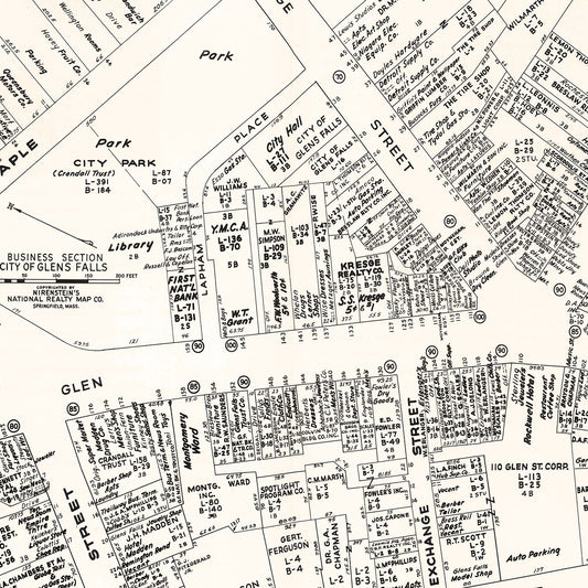 Vintage Map of Glens Falls, New York Business Section, 1947