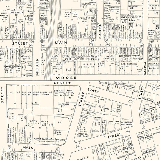 Vintage Map of Hackensack, New Jersey, 1947