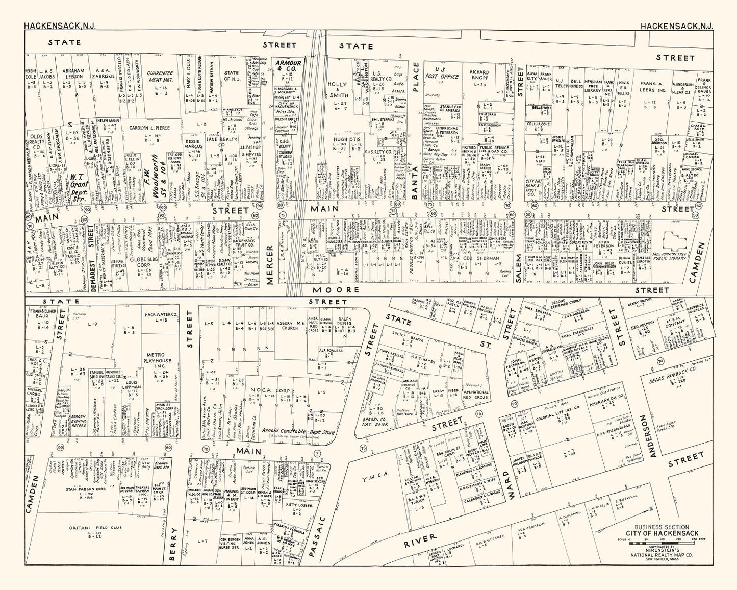 Vintage Map of Hackensack, New Jersey, 1947