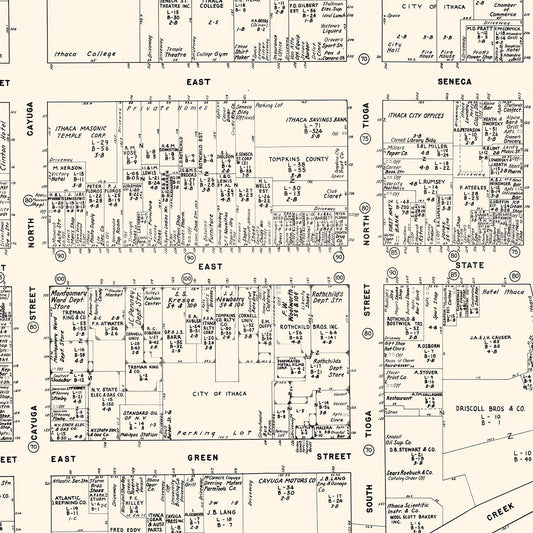 Vintage Map of Ithaca, Tompkins County, New York, 1947