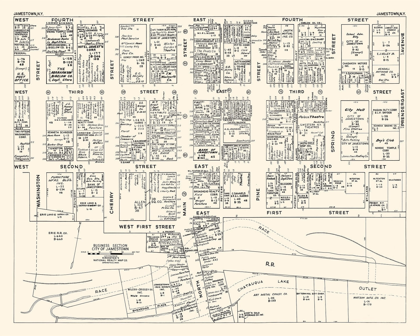 Vintage Map of Jamestown, Chautauqua County, New York, 1947