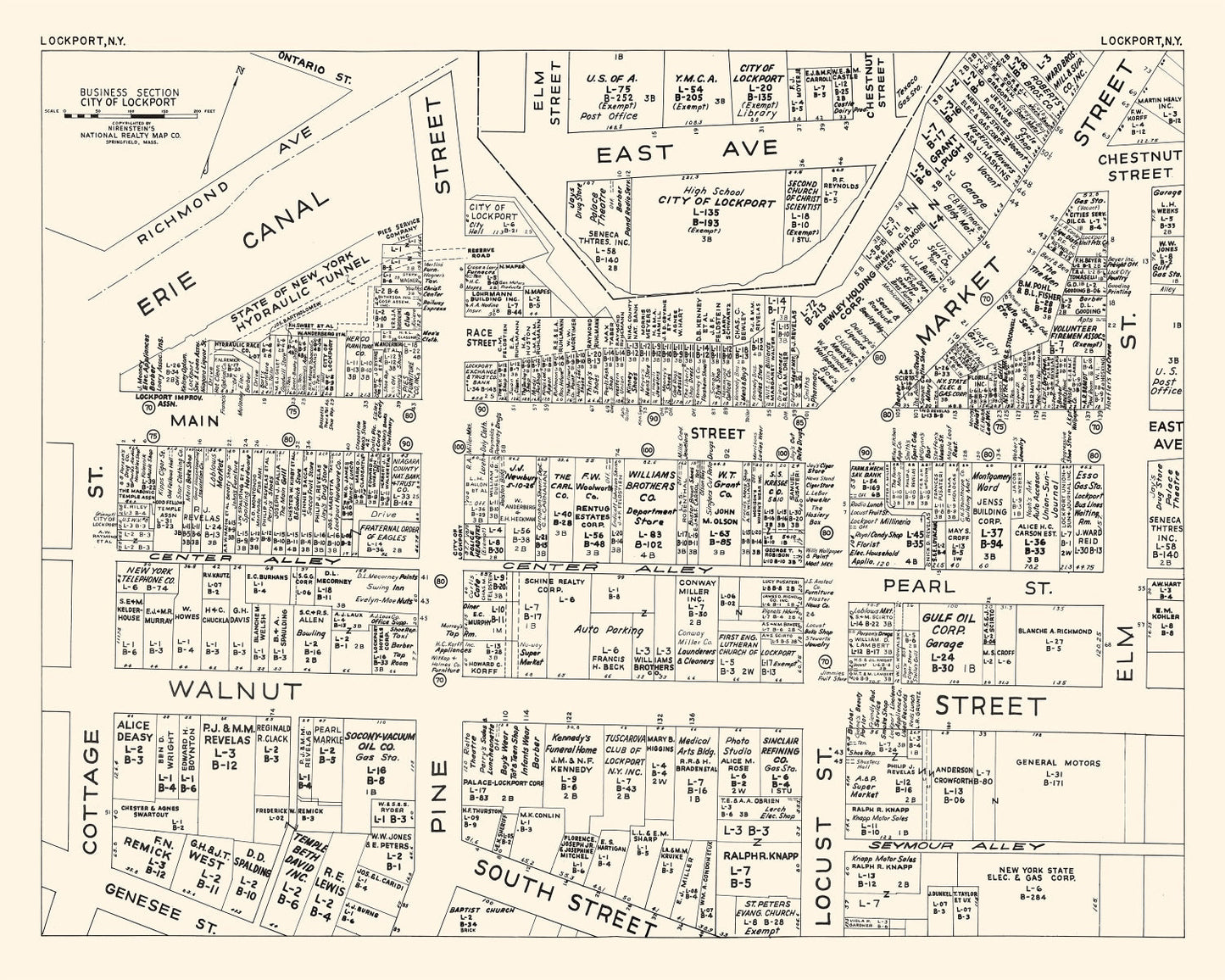 Vintage Map of Lockport Business Section, New York, 1947