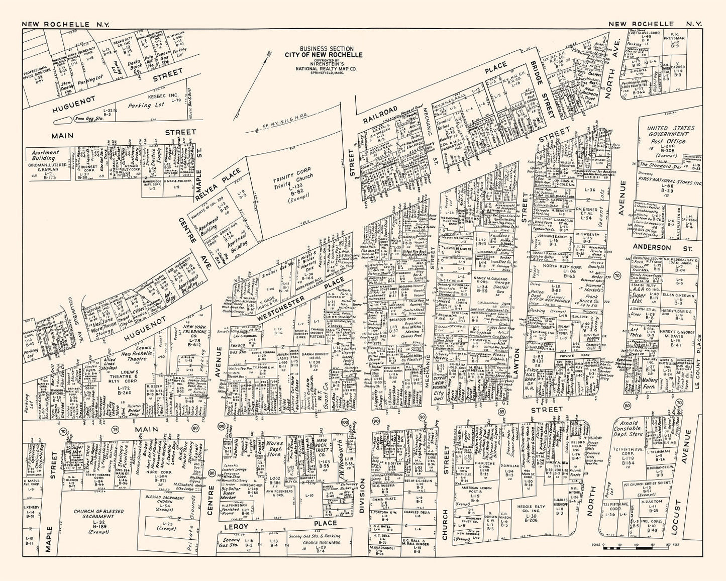 Vintage Map of New Rochelle Business Section, New York, 1947