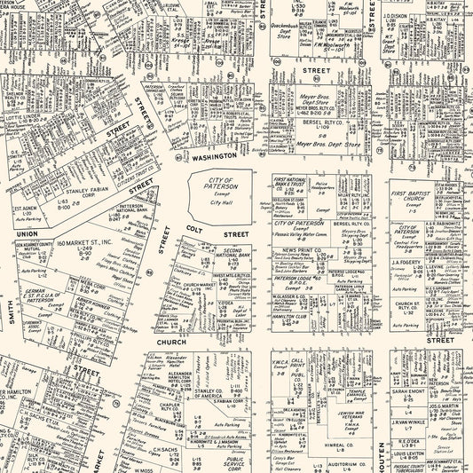 Vintage Map of Paterson, NJ Business Section, 1947