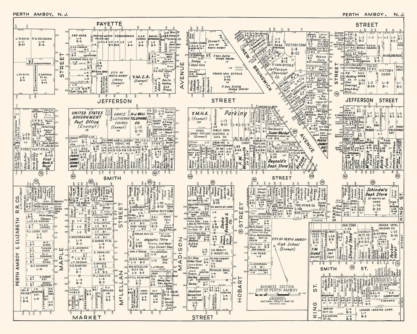 Vintage Map of Perth Amboy, New Jersey Business Section, 1947