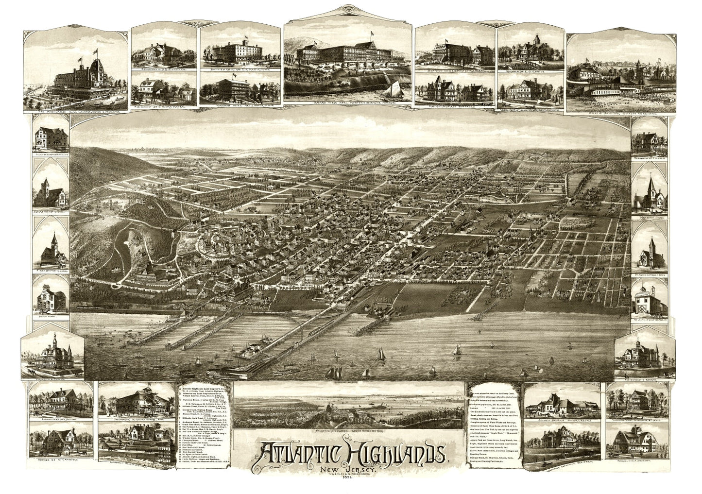 Vintage Map of Atlantic Highlands, New Jersey, 1894