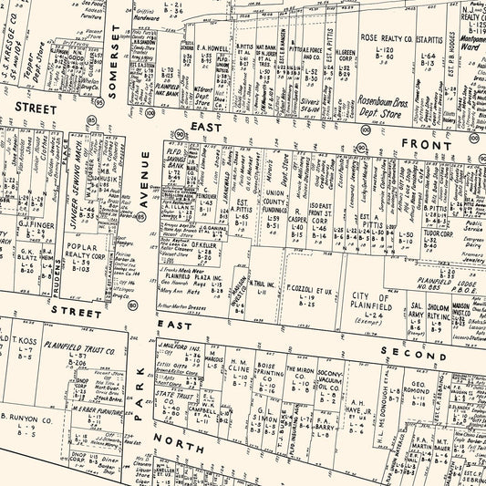 Vintage Map of Plainfield, New Jersey Business Section, 1947