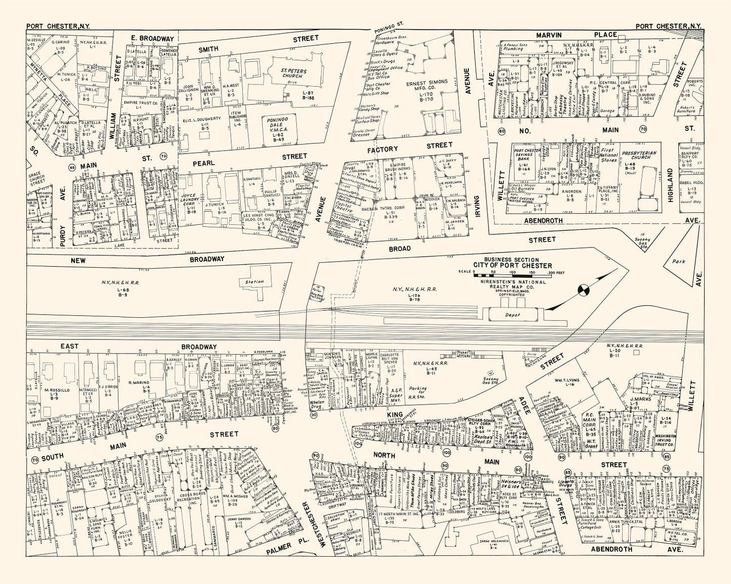 Vintage Map of Port Chester, NY Business Section, 1947