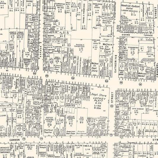 Vintage Map of Poughkeepsie, NY Business Section, 1947