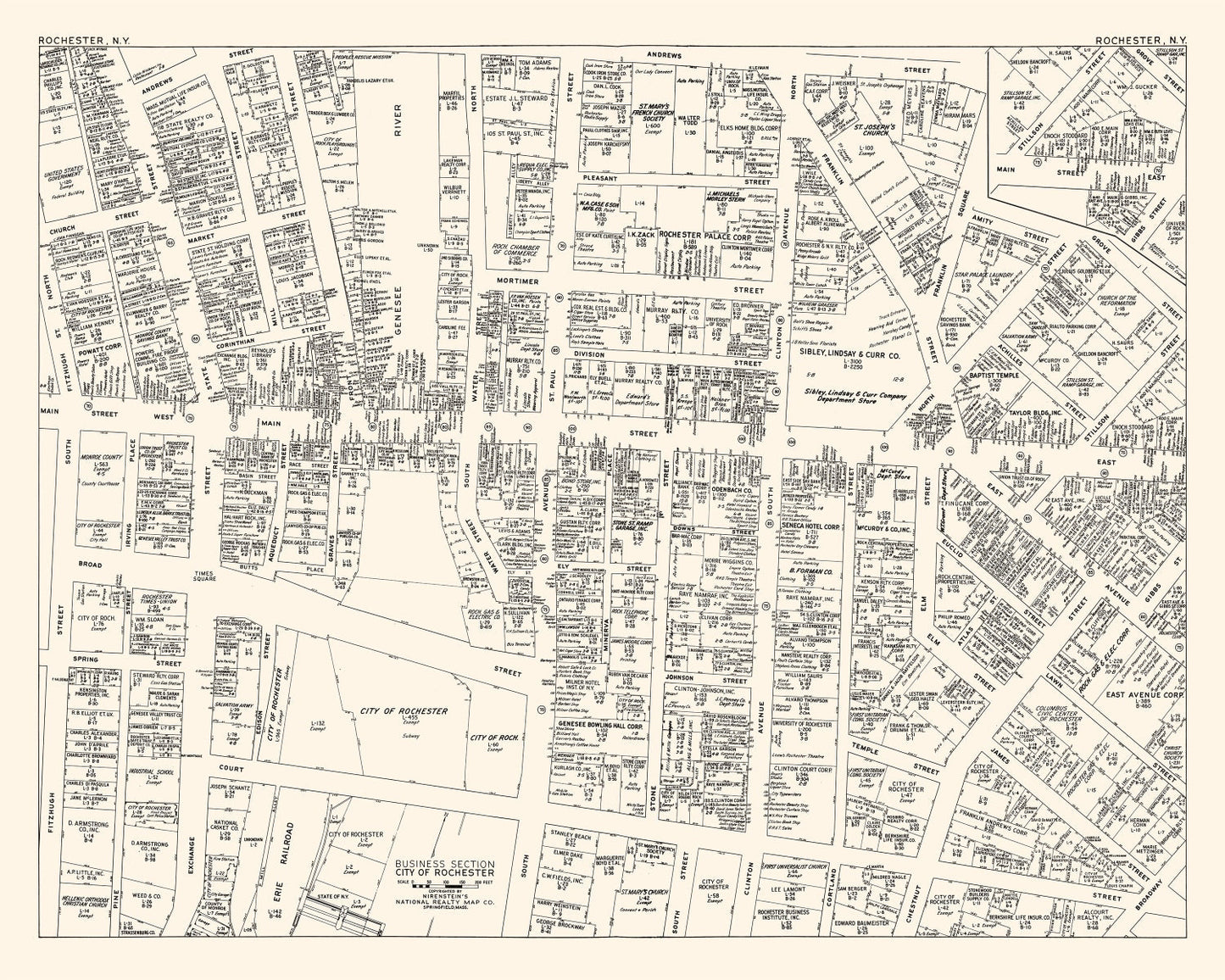 Vintage Map of Rochester, New York Business Section, 1947