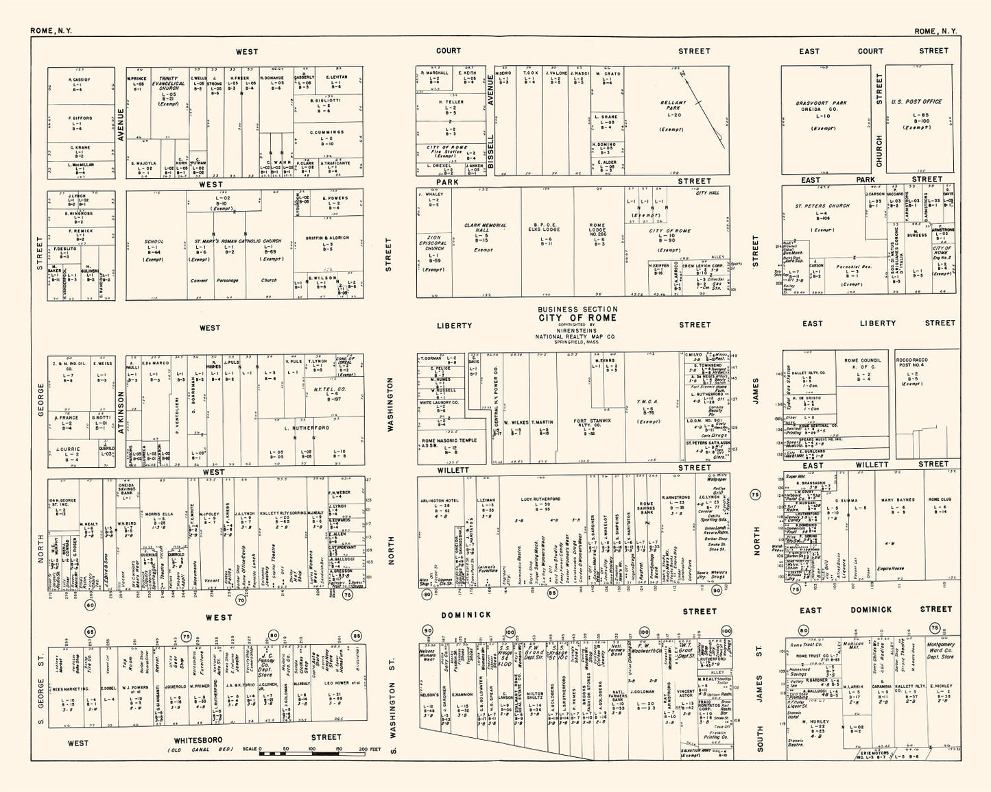Vintage Map of Rome, New York Business Section, 1947