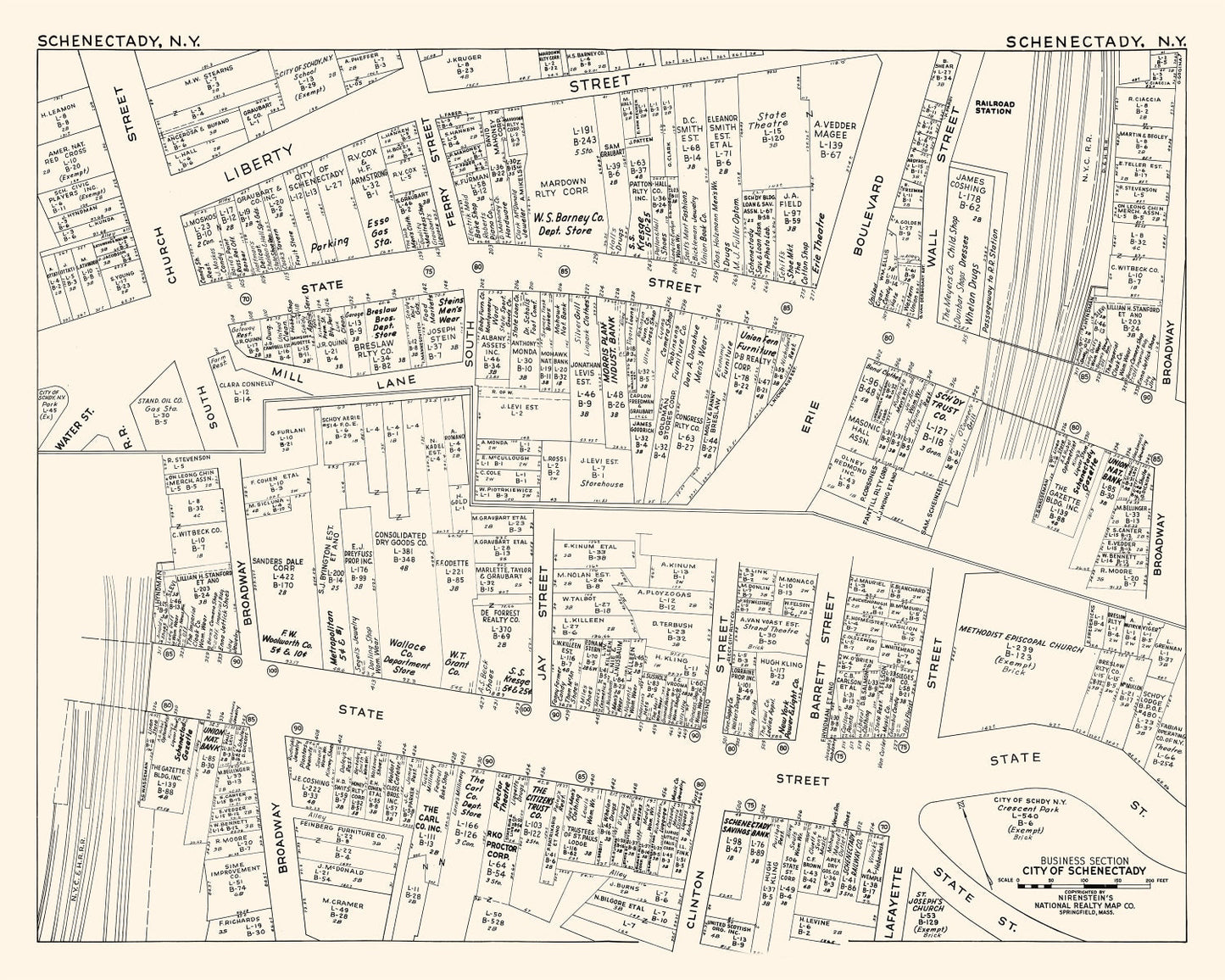 Vintage Map of Schenectady, NY Business Section, 1947