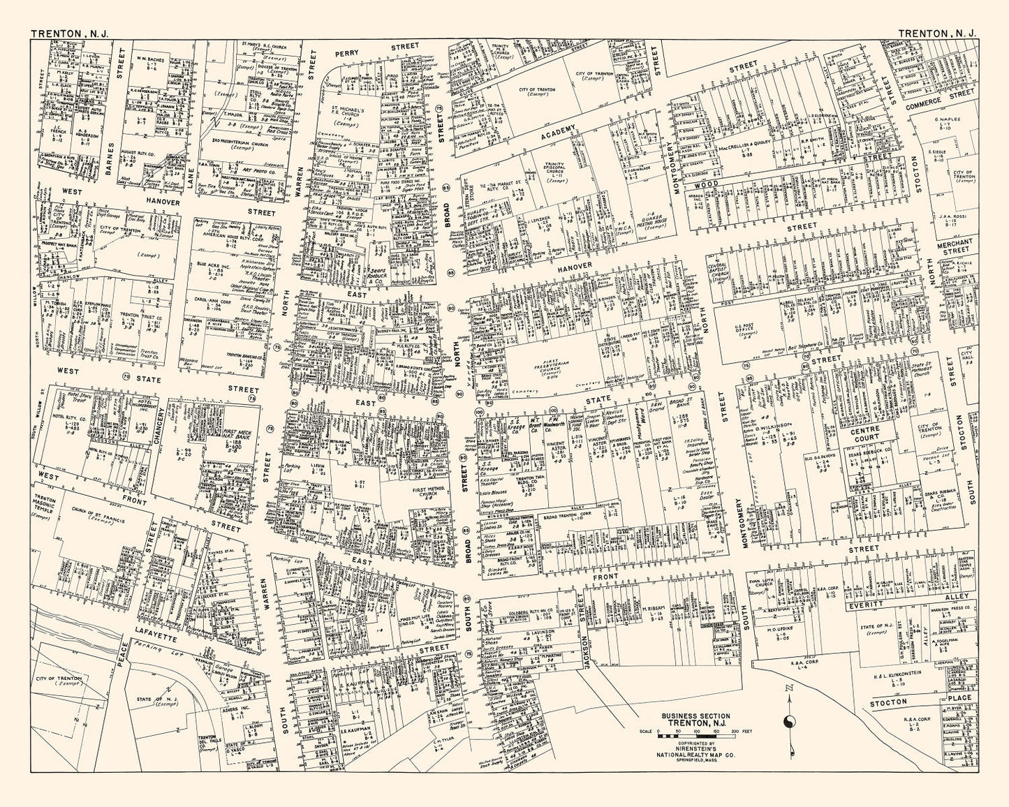 Vintage Map of Trenton, New Jersey Business Section, 1947