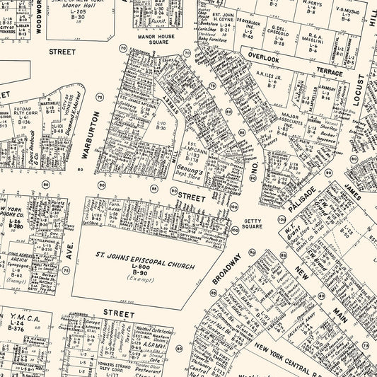 Vintage Map of Yonkers, NY Business Section, 1947