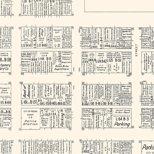 Vintage Map of Fresno, California Business Section, 1952
