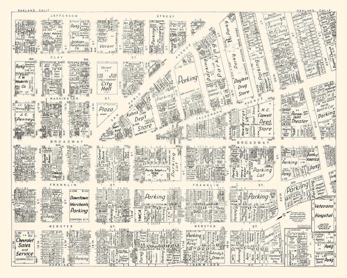 Vintage Map of Oakland, California, 1952