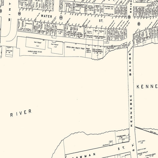 Vintage Map of Augusta, Maine, Business District, 1946