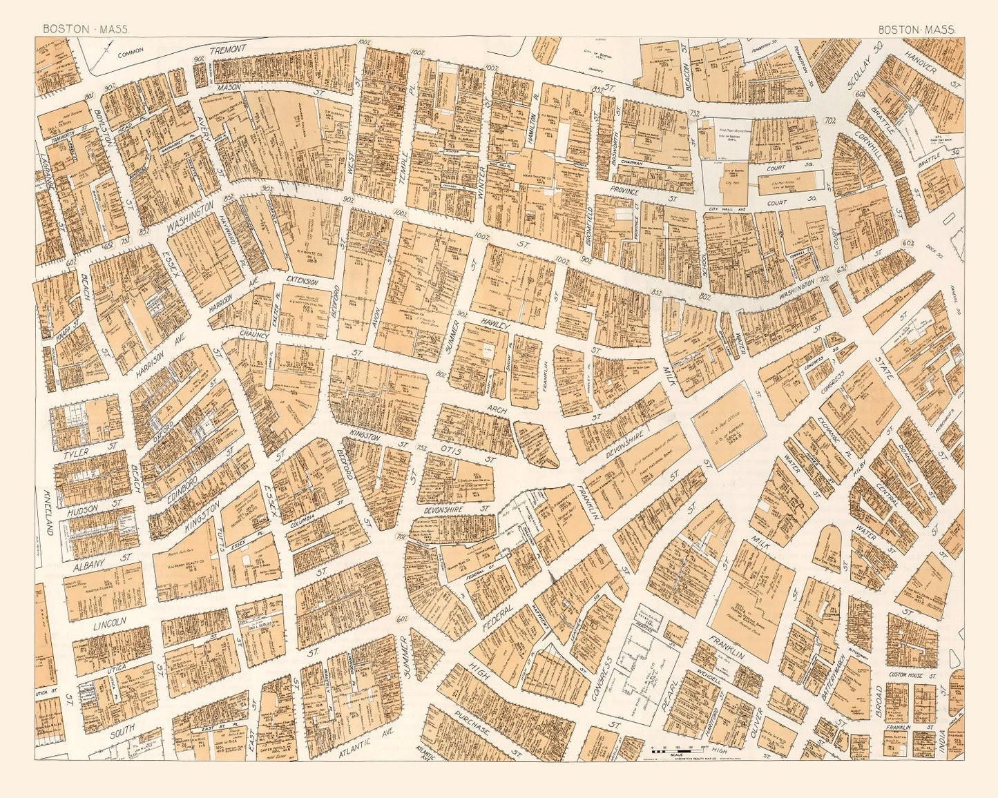 Vintage Map of Boston, MA Business Section, 1946
