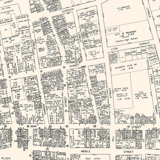 Vintage Map of Bridgeport, CT Business Section, 1946