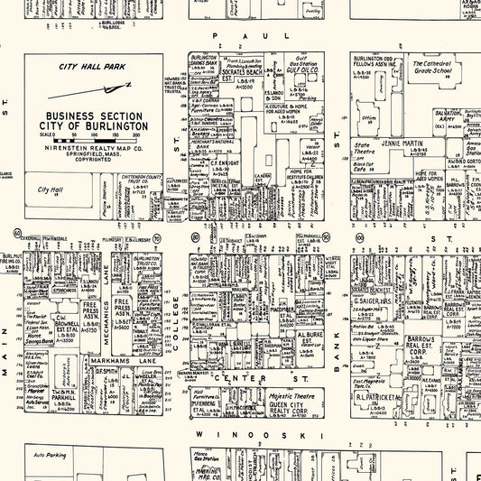 Vintage Map of Burlington, VT Business Section, 1946