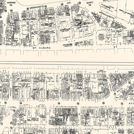 Vintage Map of Cambridge, MA Business Section, 1946