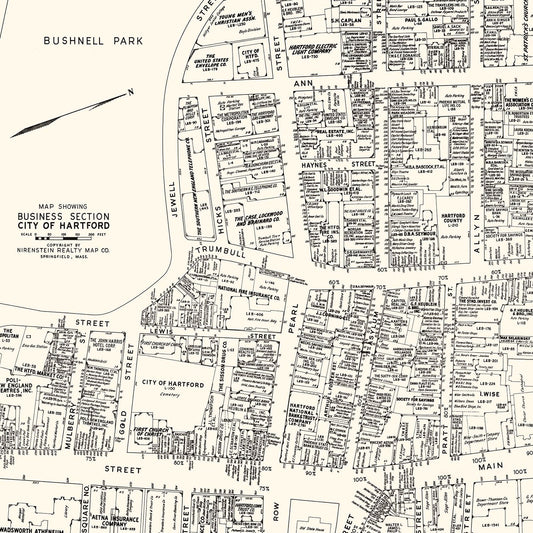 Vintage Map of Hartford Business Section, Connecticut, 1946