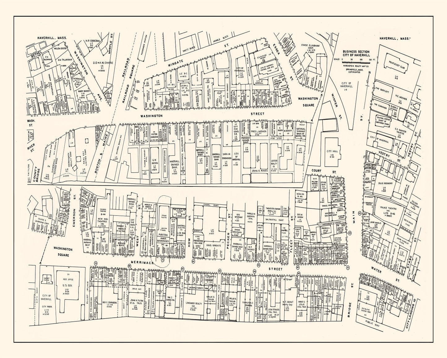 Vintage Map of Haverhill Business Section, Massachusetts, 1946