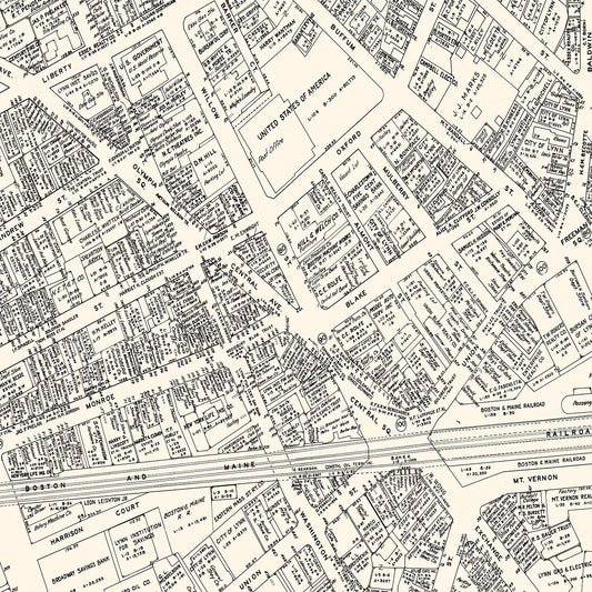 Vintage Map of Lynn, Massachusetts Business Section, 1946
