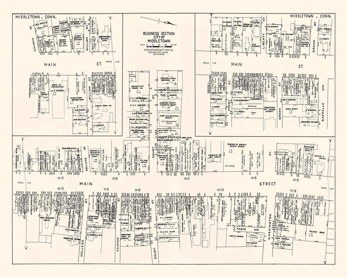 Vintage Map of Middletown, Connecticut, 1946