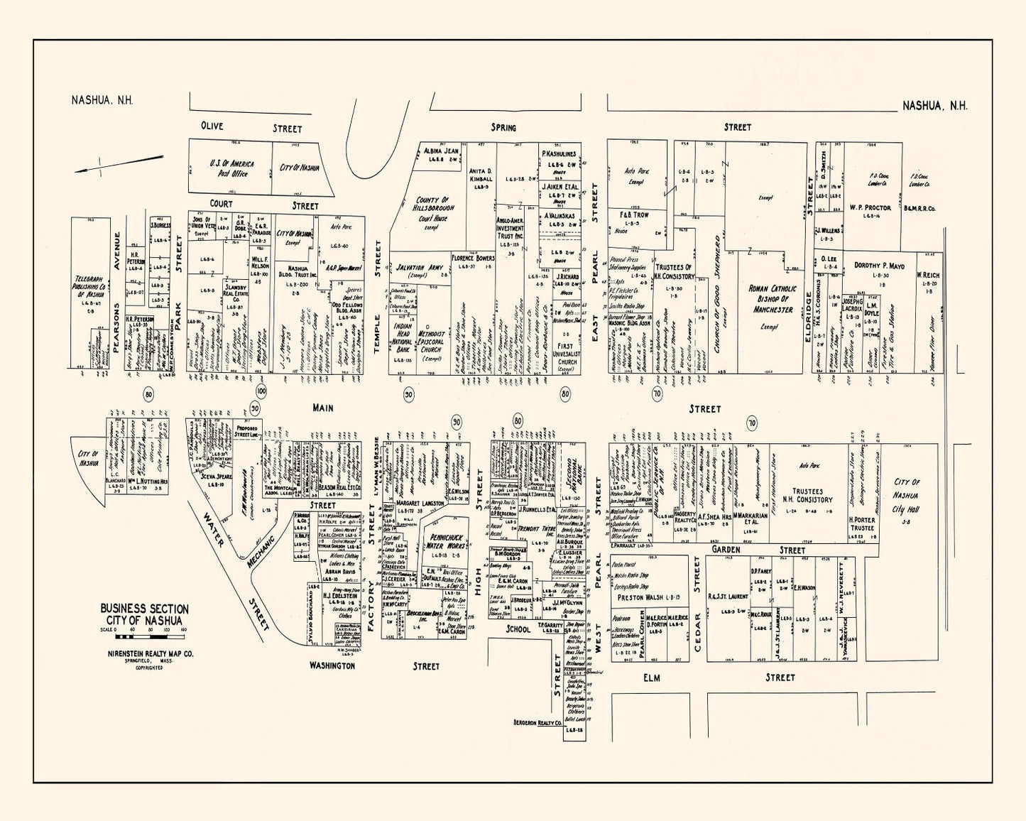 Vintage Map of Nashua, New Hampshire, 1946