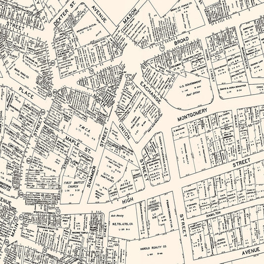 Vintage Map of Pawtucket, RI Business Section, 1946