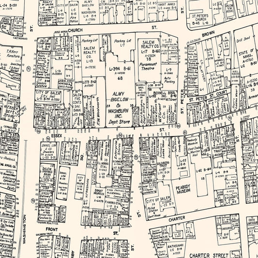 Vintage Map of Salem Business Section, Massachusetts, 1946