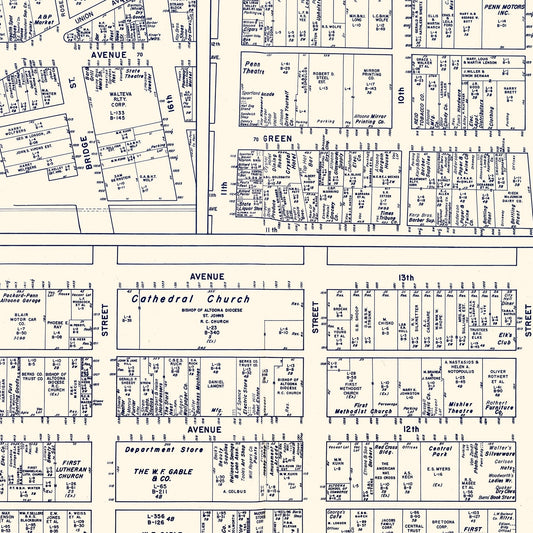 Vintage Map of Altoona, PA Business Section, 1950