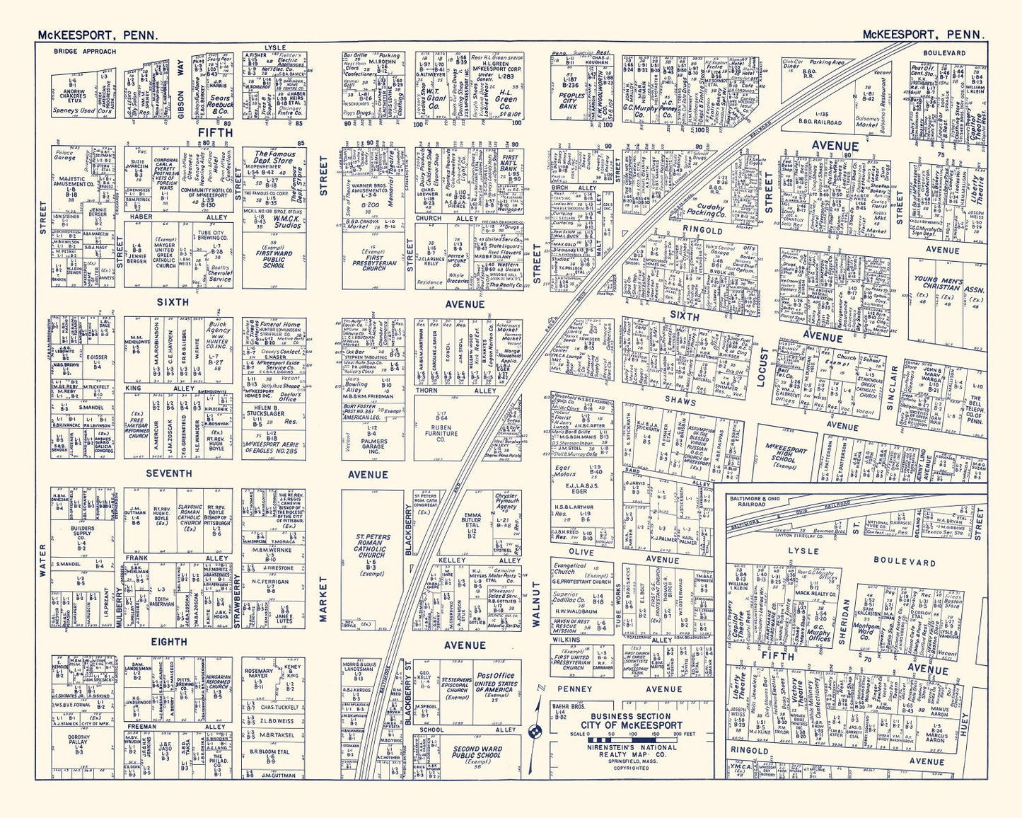 Vintage Map of McKeesport, Pennsylvania Business Section, 1950