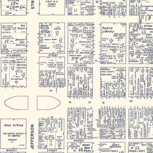 Vintage Map of New Castle, PA Business Section, 1950