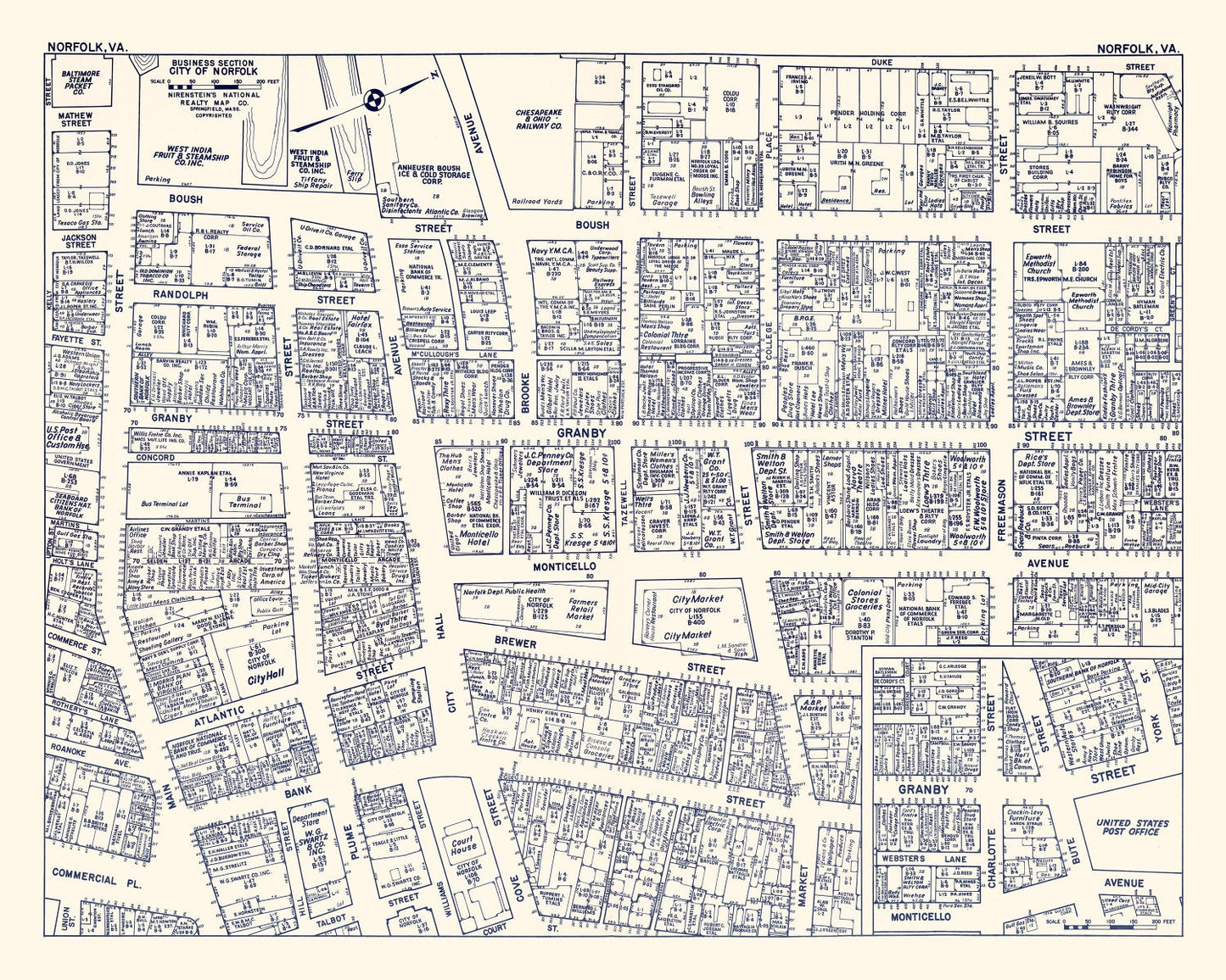 Vintage Map of Norfolk, Virginia, 1950