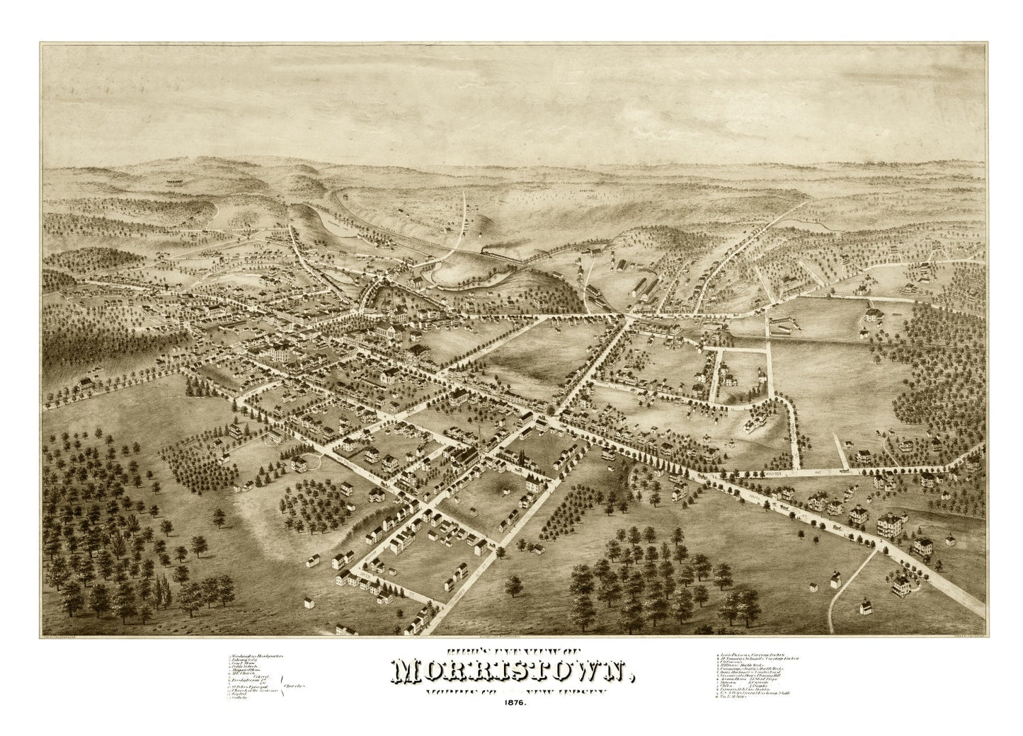 Vintage Map of Morristown, New Jersey, 1876